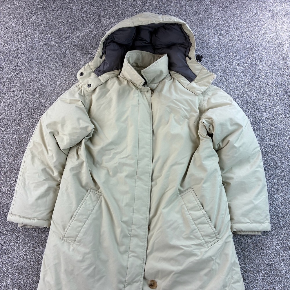 Lands End Goose Down Parka Women's Small Beige Nylon Hooded Puffer Coat